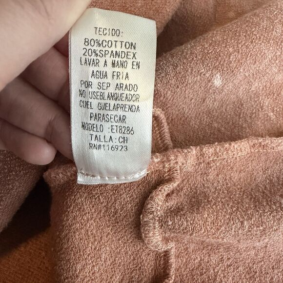 Easel Distressed Acid Wash Ruffle Top Long Sleeve Dusty Rose Pink Size Small - Picture 8 of 10